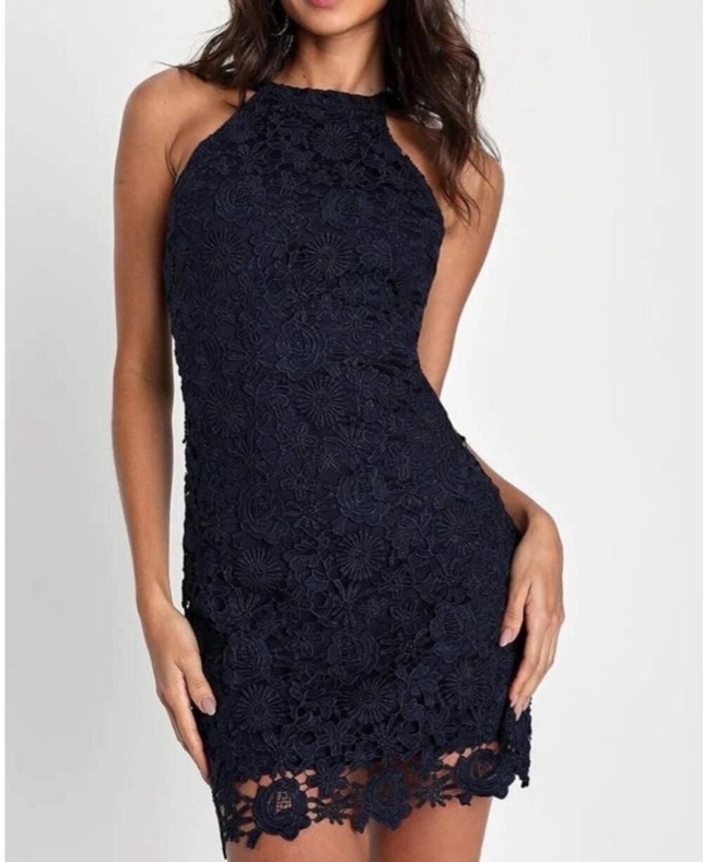 Lulu's Love Poem Navy Blue Floral Lace Sleeveless Cocktail Dress NEW Size XXS